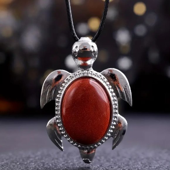 Red Jasper Natural Gemstone Turtle Pendant Necklace Healing Gemstone Pendant - Picture 2 of 2